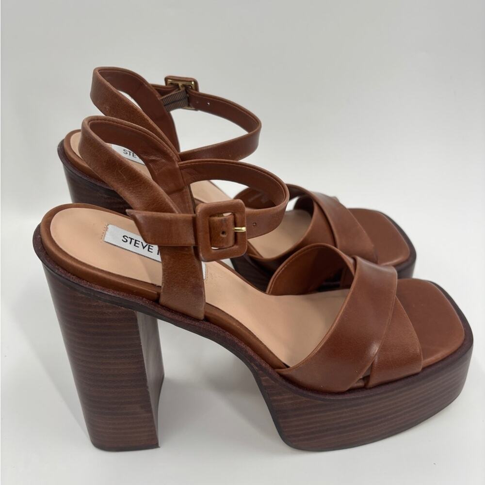 Steve Madden Womens Dayana Brown Adjustable Leather Platform Sandals New - Picture 4 of 7